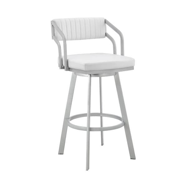 Armen Living Scranton 26" Swivel White Faux Leather and Silver Metal Bar Stool 795044878219 - main